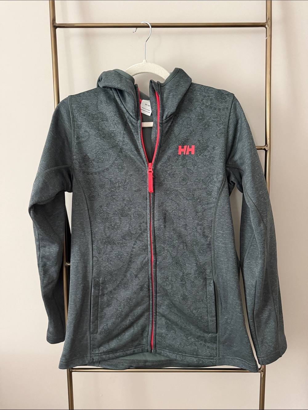 Helly Hansen Womens Green Zip Hoodie with Pink Accents and Paisley pattern